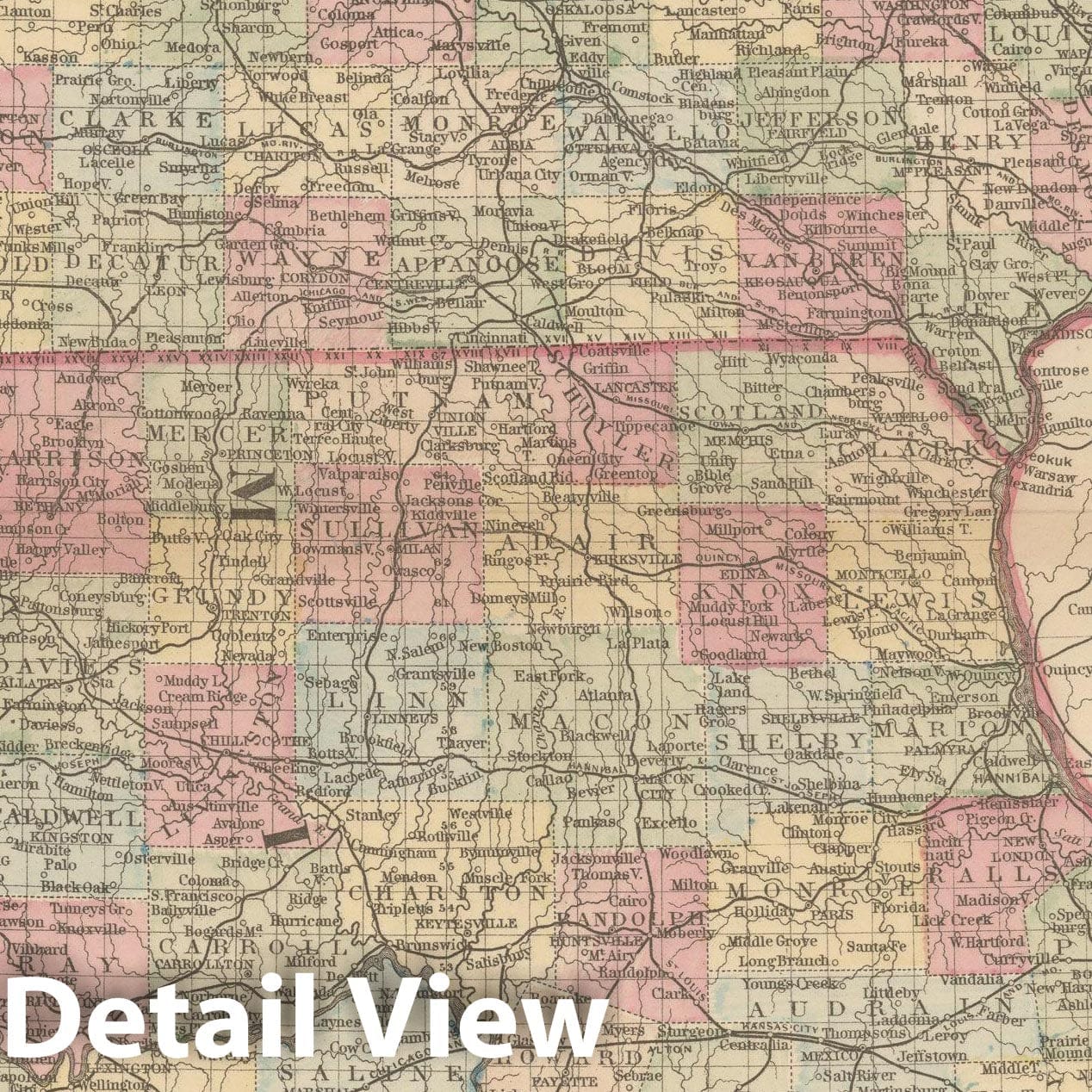 Historic Map : Iowa & Missouri 1882 , Mitchell's New General Atlas , Vintage Wall Art