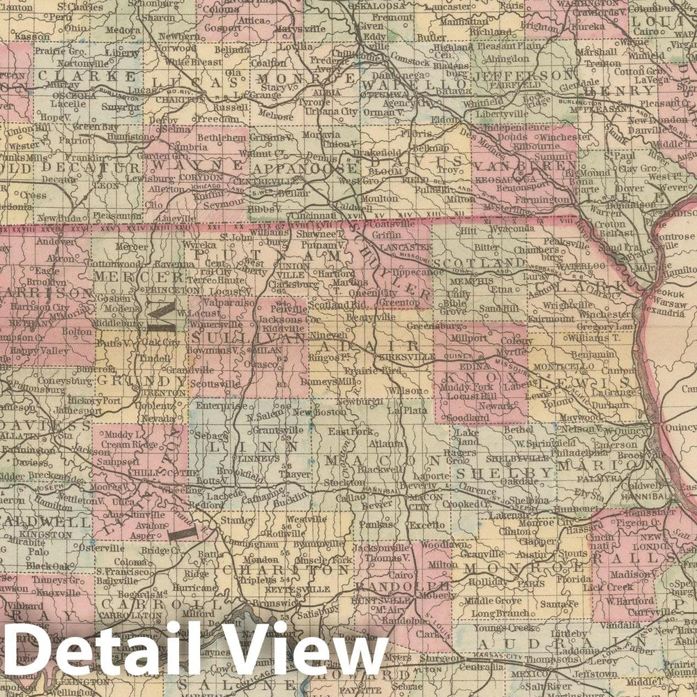 Historic Map : Iowa & Missouri 1882 , Mitchell's New General Atlas , Vintage Wall Art