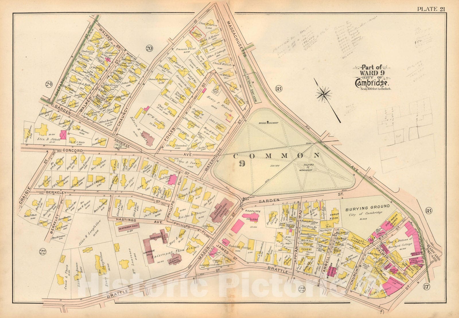 Historic Map : Atlas City of Cambridge, MA, Cambridge 1903 Plate 021 , Vintage Wall Art