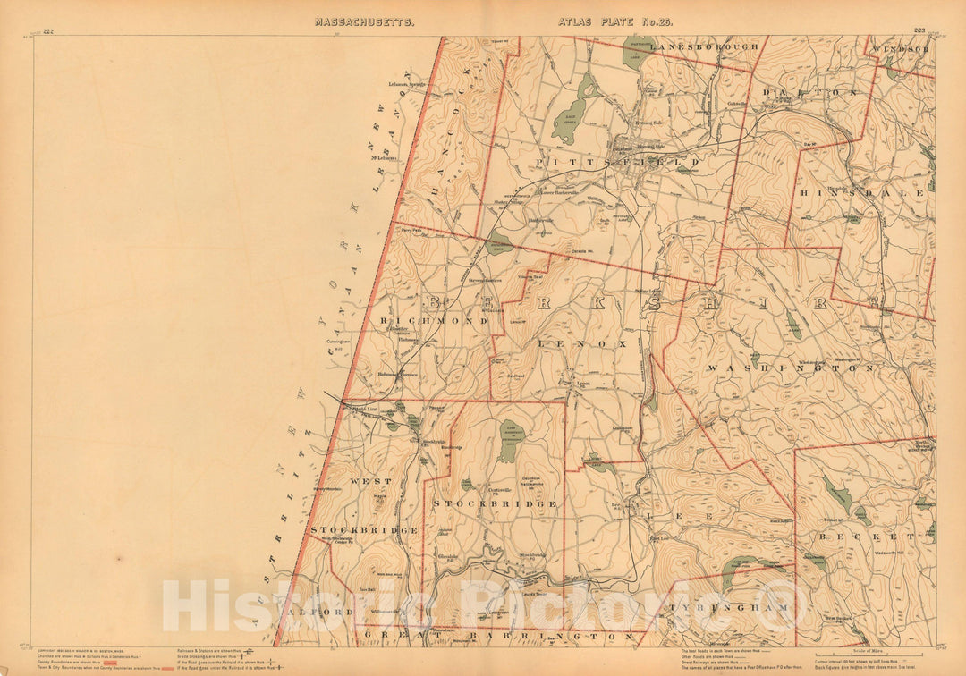 Historic Map : Atlas of Massachusetts, Becket & Lee & Lenox & Pittsfield & Stockbridge & West Stockbridge 1891 Plate 026 , Vintage Wall Art