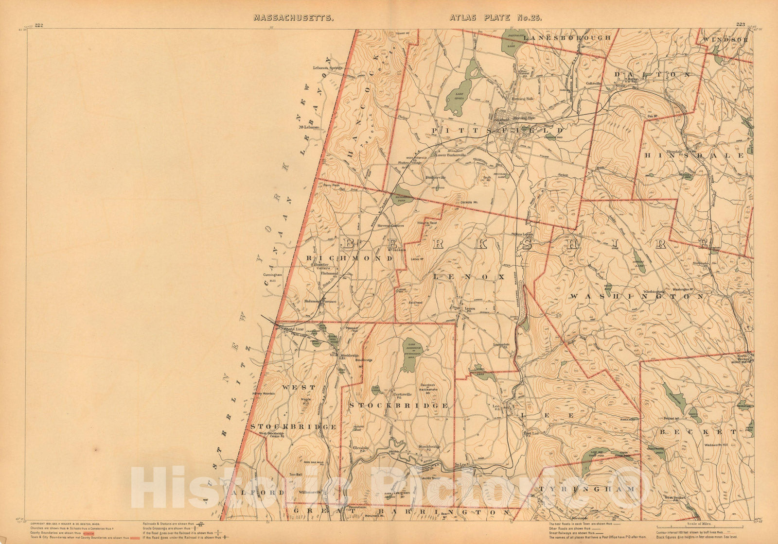 Historic Map : Atlas of Massachusetts, Becket & Lee & Lenox & Pittsfield & Stockbridge & West Stockbridge 1891 Plate 026 , Vintage Wall Art