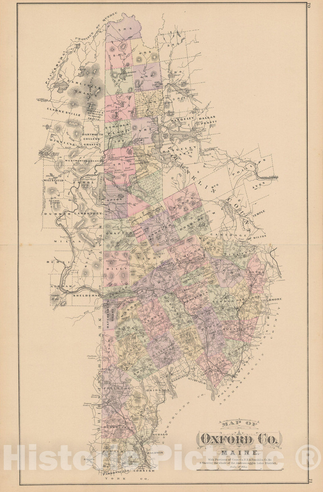 Historic Map : Atlas of Maine, Oxford 1885 , Vintage Wall Art
