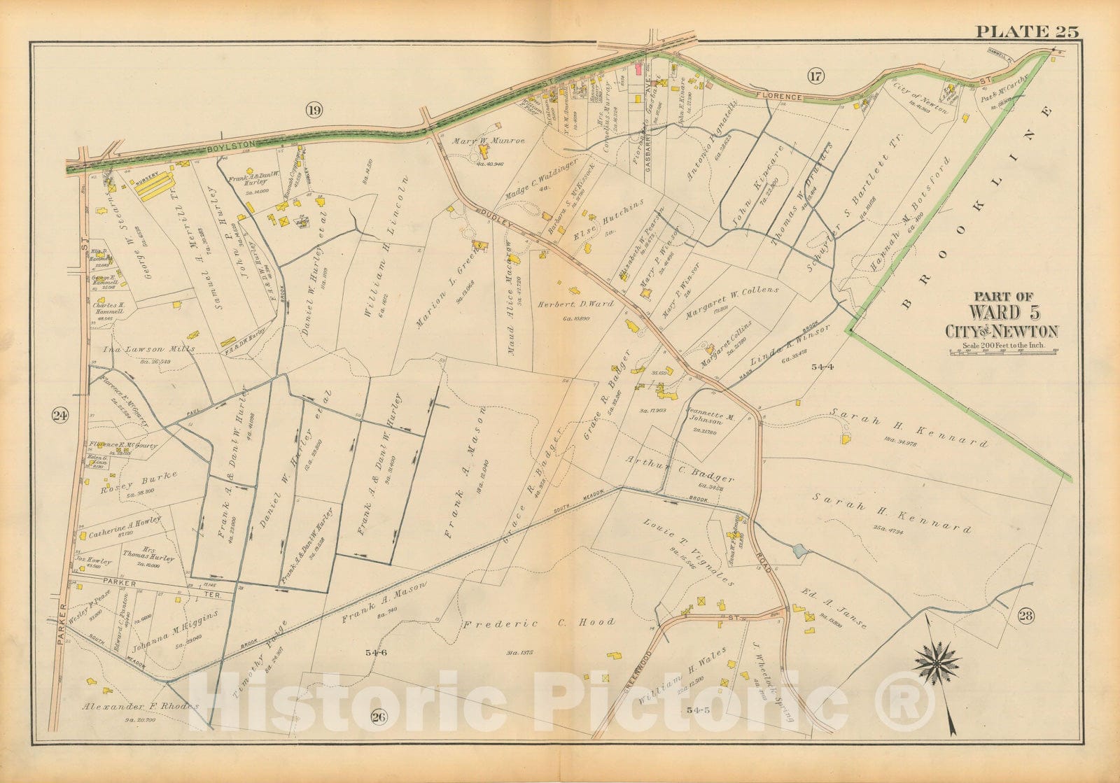 Historic Map : Atlas City of Newton Massachusetts 1917 Plate 025 , Vintage Wall Art