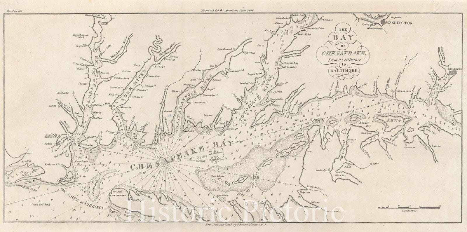 Historic Map : American Coast Pilot, Chesapeake Bay 1815 , Vintage Wall Art