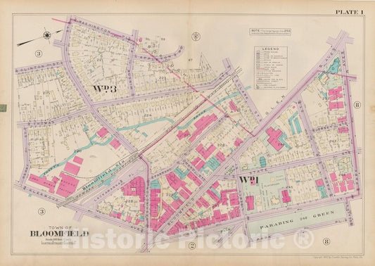 Historic Map : Atlas of Bloomfield, Belleville and Nutley; Essex County Vol D, Bloomfield 1932 Plate 001 , Vintage Wall Art