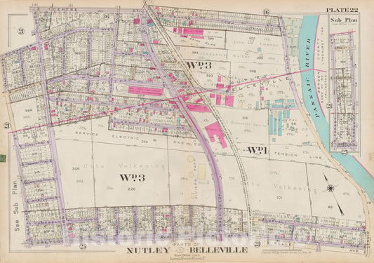 Historic Map : Atlas of Bloomfield, Belleville and Nutley; Essex County Vol D, Belleville & Nutley 1932 Plate 022 , Vintage Wall Art