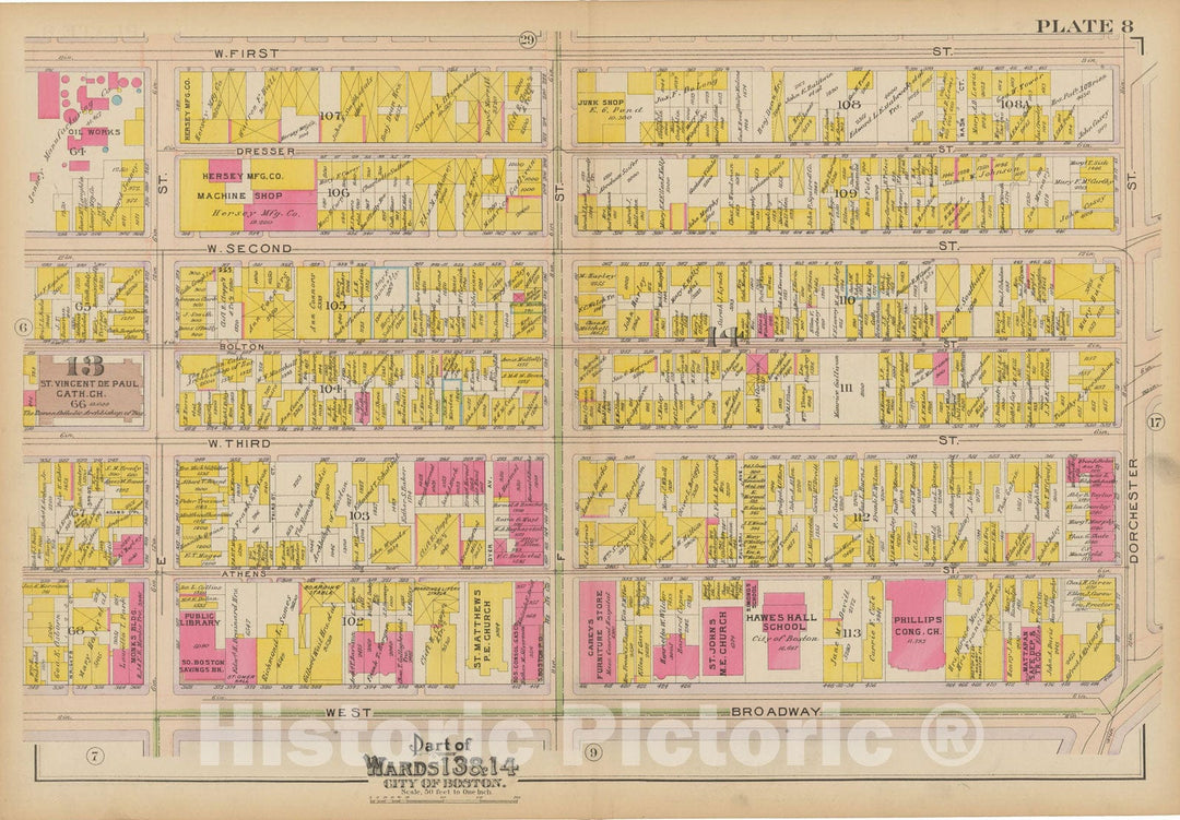 Historic Map : Atlas of South Boston, South Boston 1910 Plate 008 , Vintage Wall Art