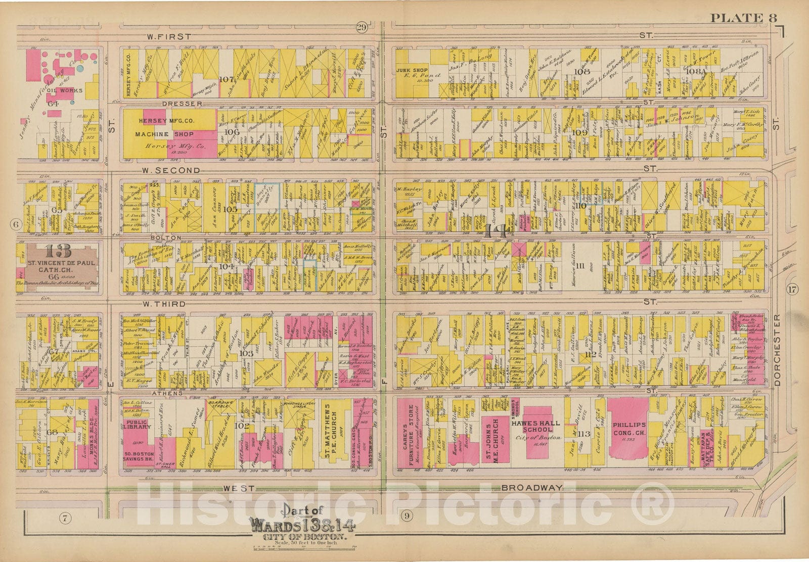 Historic Map : Atlas of South Boston, South Boston 1910 Plate 008 , Vintage Wall Art