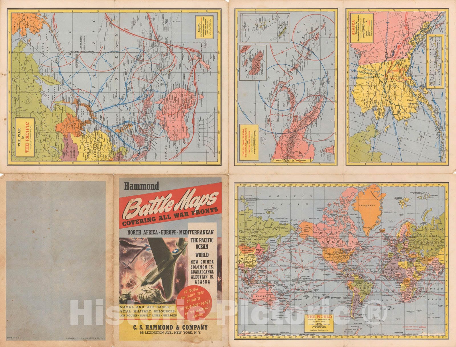 Historic Map : Battle Fronts Around the Pacific 1940s , Vintage Wall Art