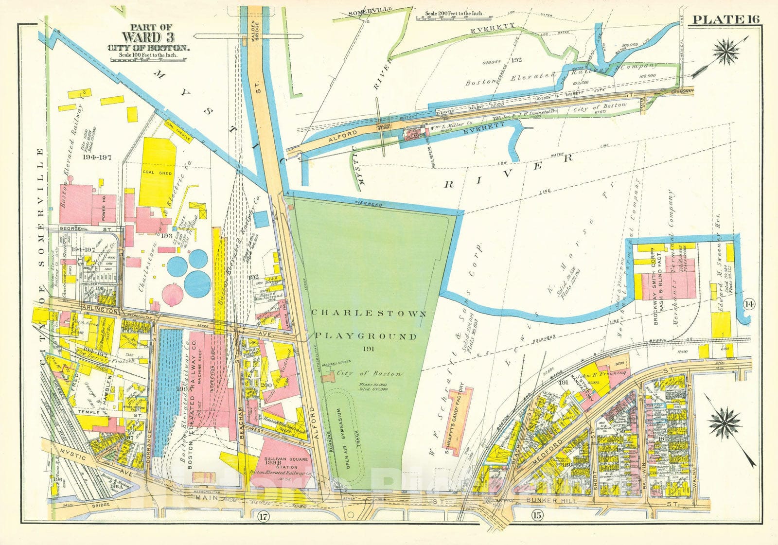 Historic Map : Atlas City of Boston: Charlestown and East Boston, Charlestown 1922 Plate 016 , Vintage Wall Art