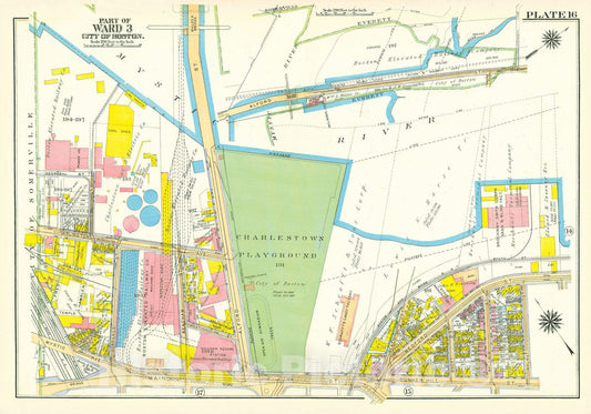 Historic Map : Atlas City of Boston: Charlestown and East Boston, Charlestown 1922 Plate 016 , Vintage Wall Art