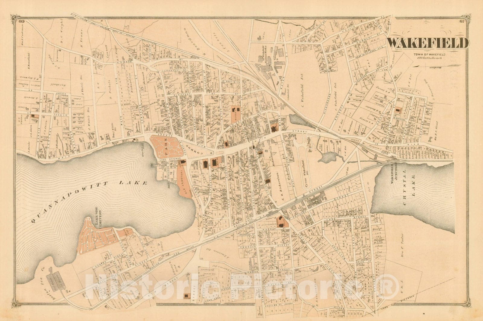 Historic Map : County Atlas of Middlesex Massachusetts, Wakefield 1875 , v3, Vintage Wall Art
