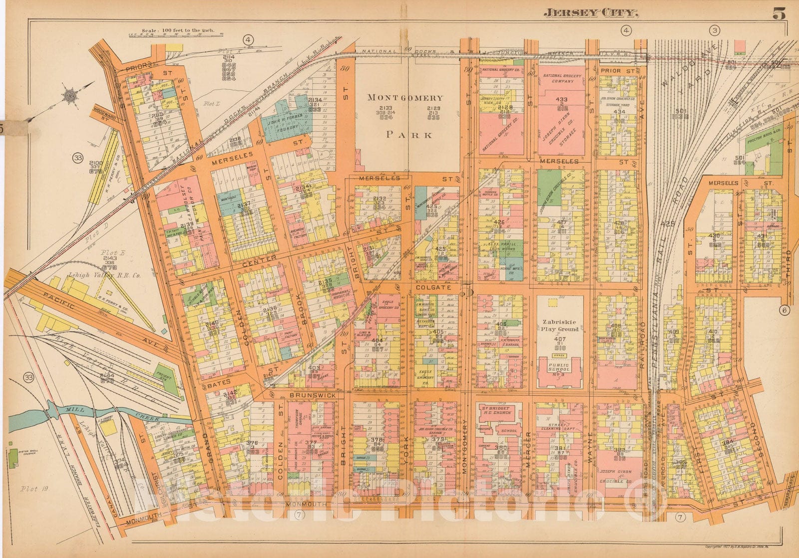 Historic Map : Plat Book of Jersey City, 1928 Plate 005 , Vintage Wall Art