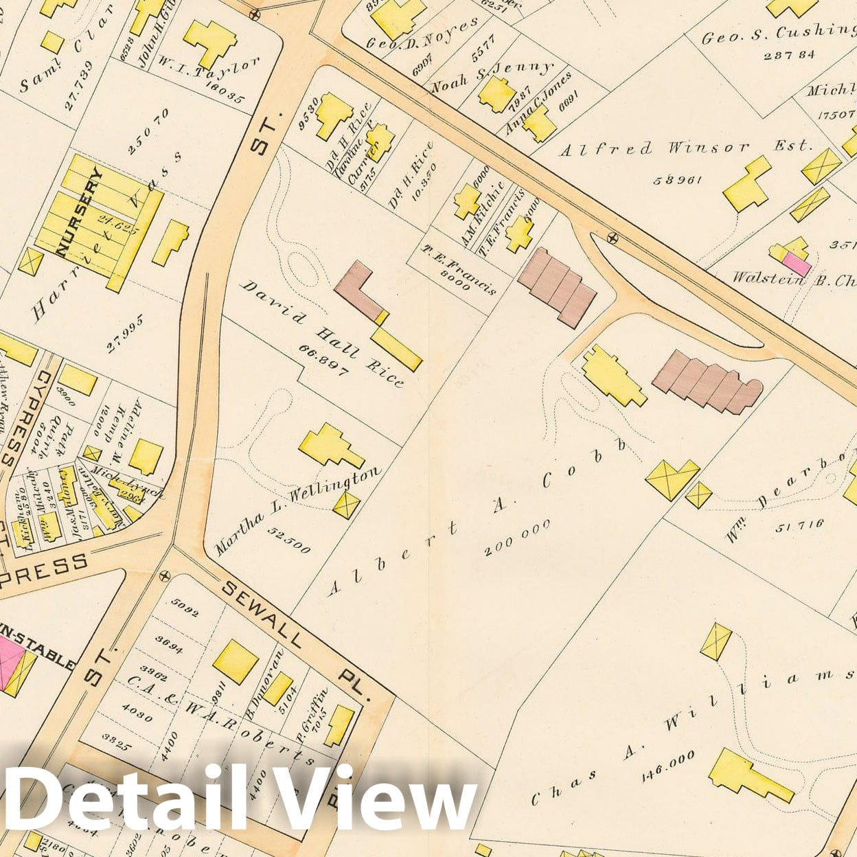 Historic Map : Atlas Town of Brookline, Brookline 1888 Plate M , Vintage Wall Art