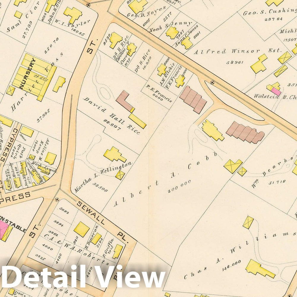 Historic Map : Atlas Town of Brookline, Brookline 1888 Plate M , Vintage Wall Art