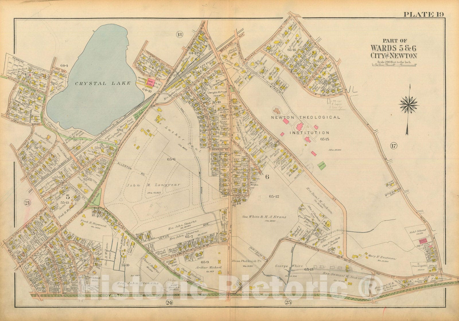 Historic Map : Atlas City of Newton Massachusetts 1917 Plate 019 , Vintage Wall Art