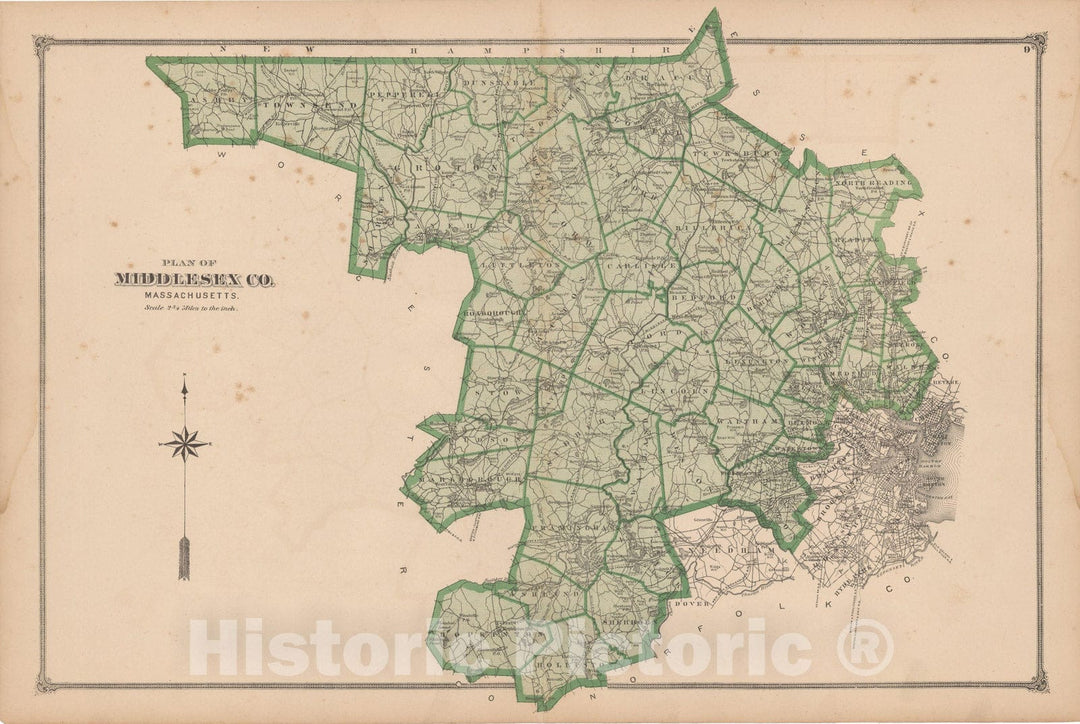 Historic Map : County Atlas of Middlesex Massachusetts, Middlesex 1875 , Vintage Wall Art