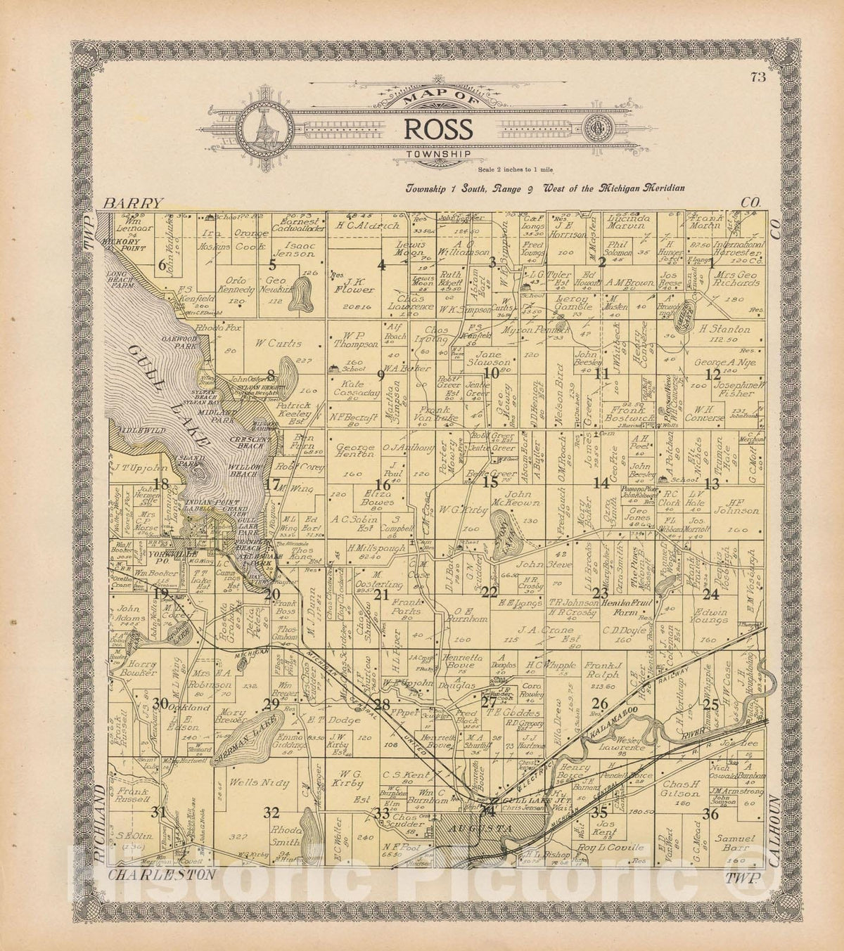 Historic Map : Ross 1910 , Standard Atlas of Kalamazoo County , Vintage Wall Art