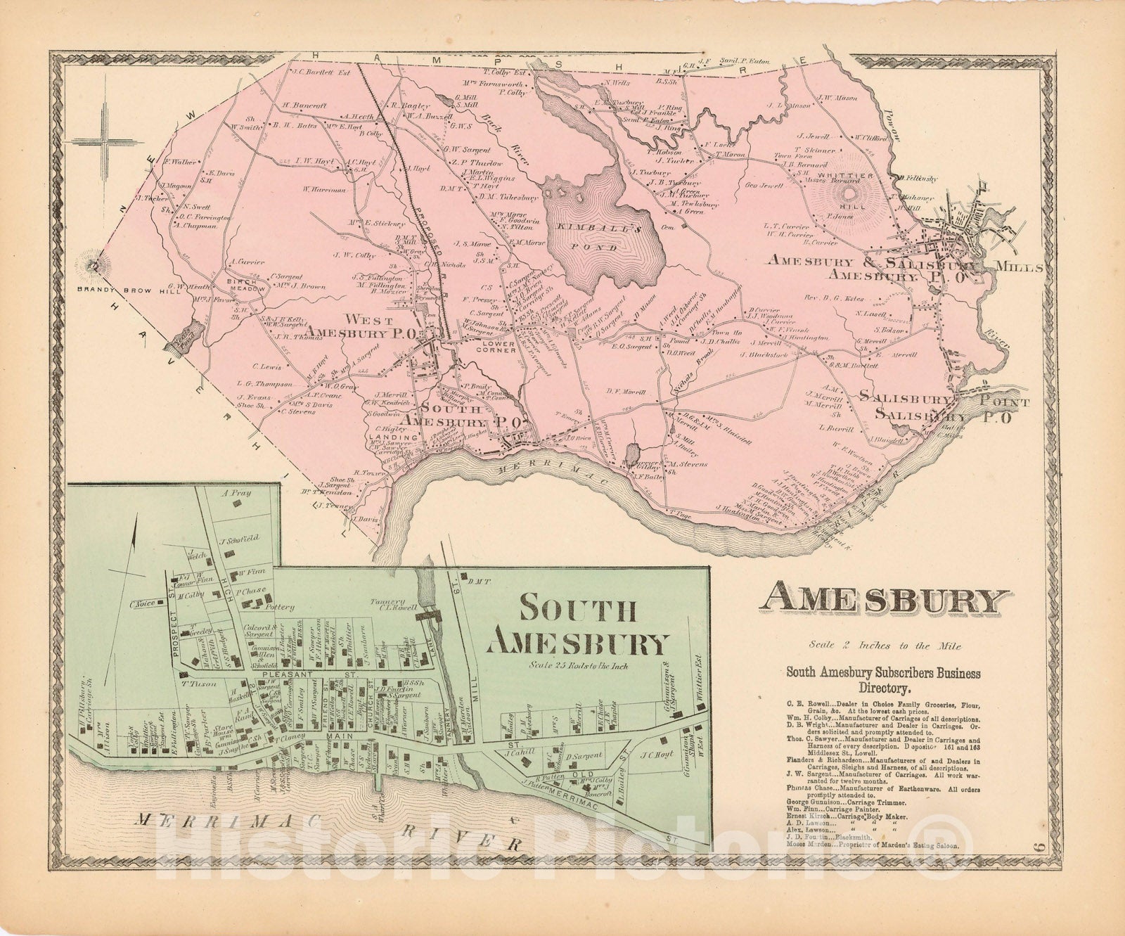 Historic Map : Atlas of Essex County Massachusetts, Amesbury 1872 , v2, Vintage Wall Art