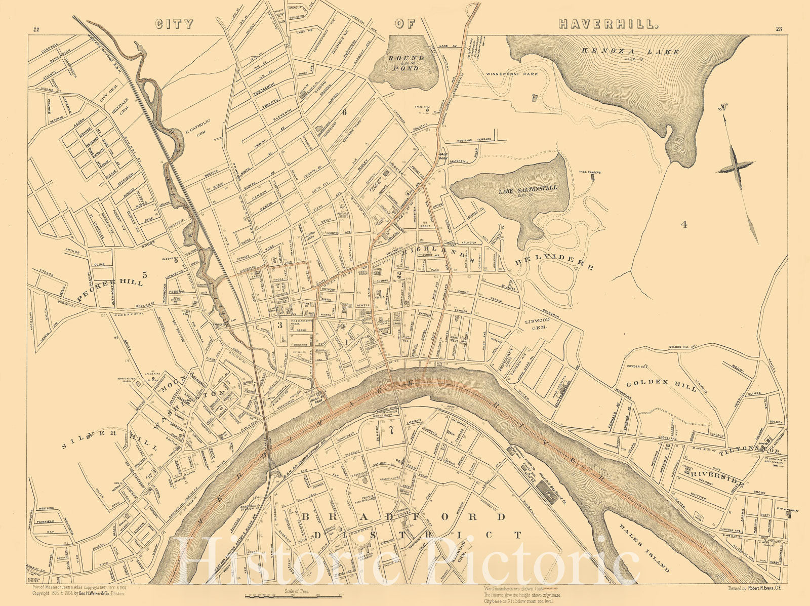 Historic Map : Atlas of Massachusetts, Haverhill 1904 , Vintage Wall Art
