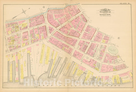Historic Map : Atlas City of Boston, Boston Proper, Volume I, Boston 1883 Plate H , Vintage Wall Art