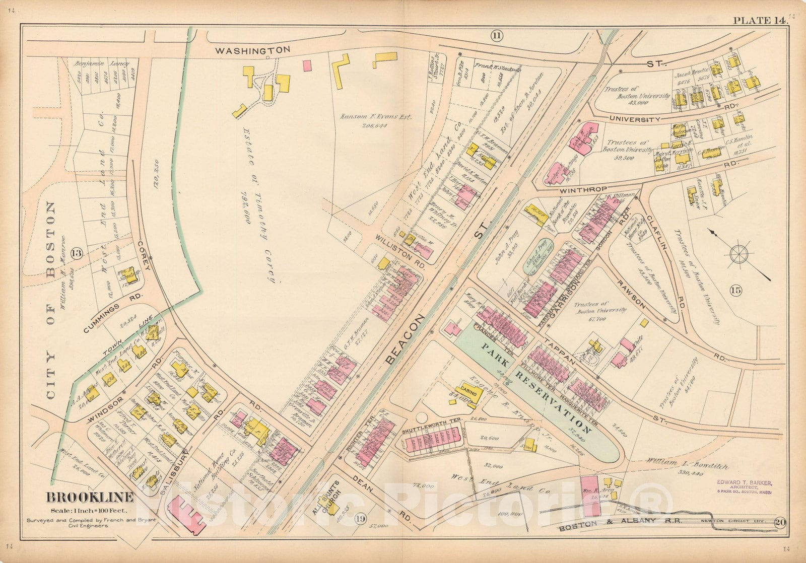 Historic Map : Atlas Town of Brookline, Brookline 1897 Plate 014 , Vintage Wall Art