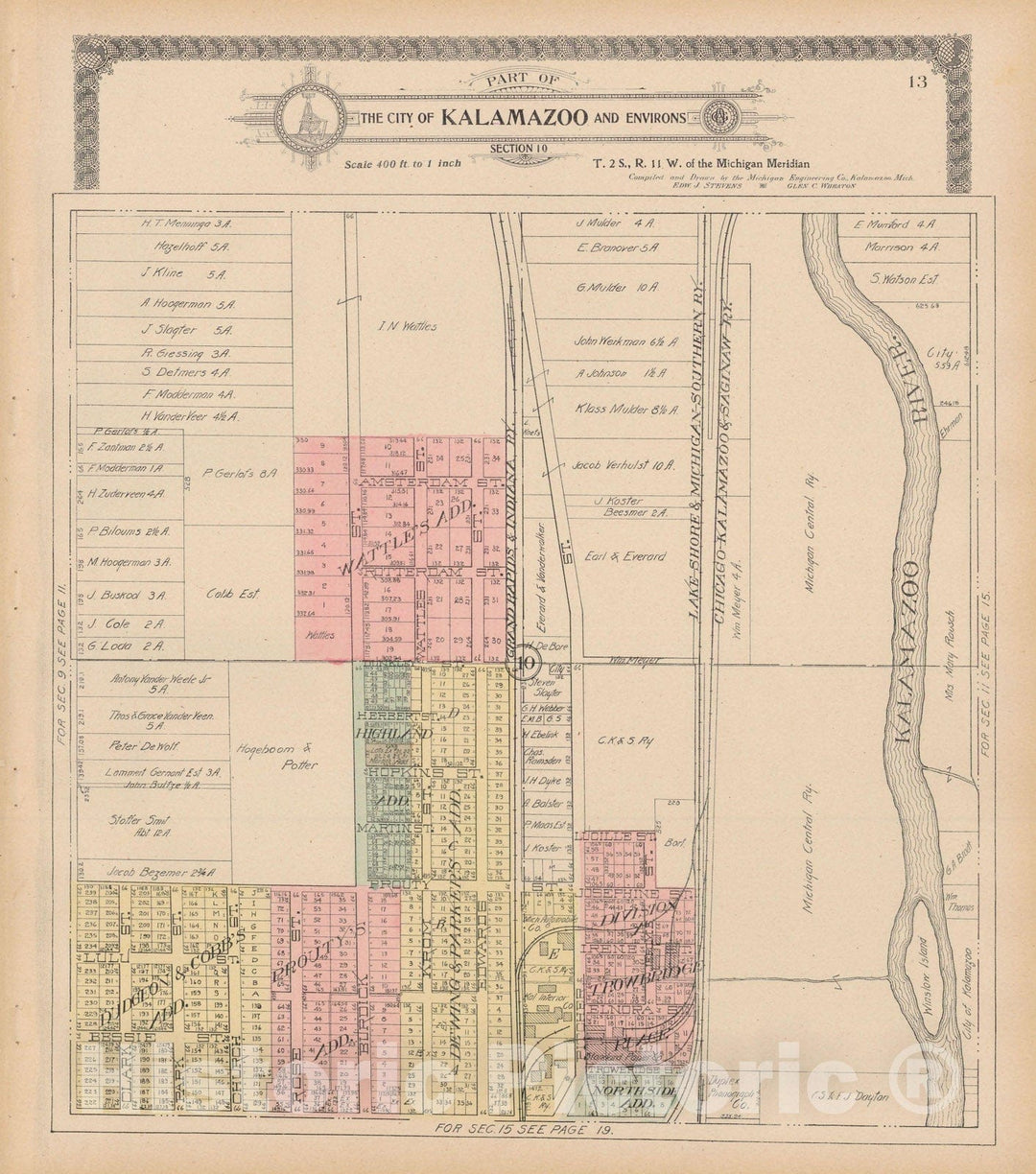Historic Map : Kalamazoo 1910 , Standard Atlas of Kalamazoo County , v15, Vintage Wall Art