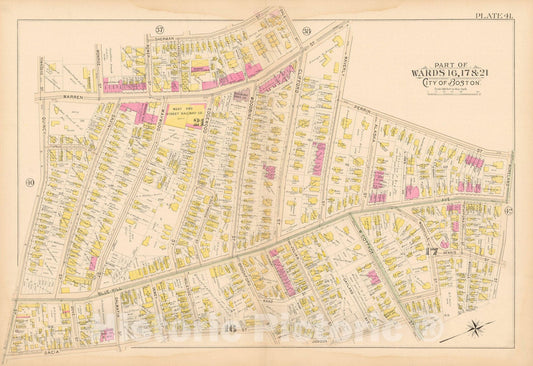 Historic Map : Atlas City of Boston Proper 1895 Plate 041 , Vintage Wall Art