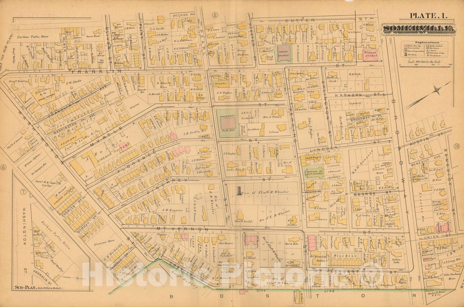 Historic Map : Atlas of Somerville Massachusetts, Somerville 1884 Plate 001 , Vintage Wall Art