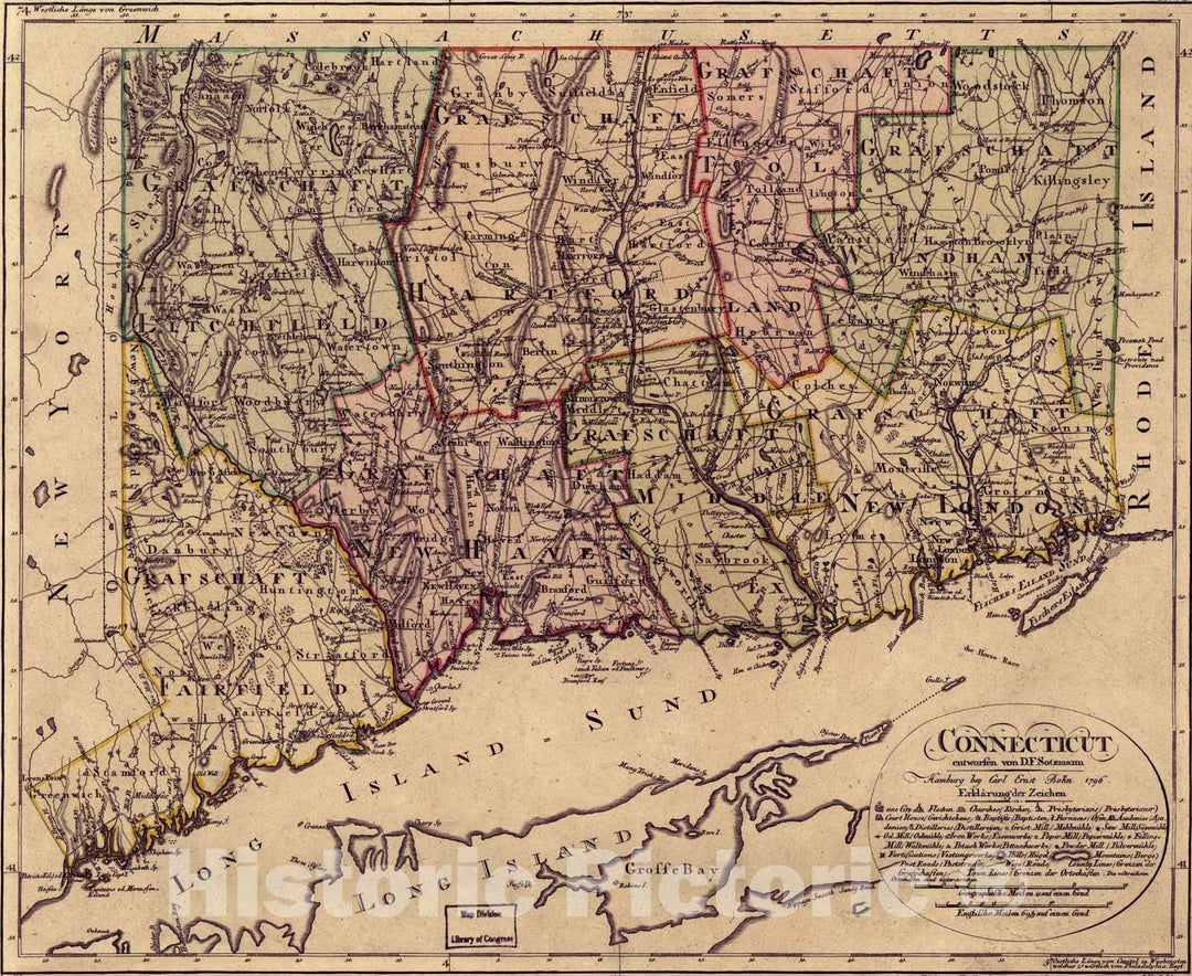 Historic Map : Connecticut 1796 , Vintage Wall Art