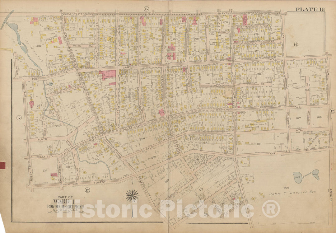 Historic Map : Atlas of Staten Island, Borough of Richmond, Vol 1, Staten Island 1917 Plate 016 , Vintage Wall Art