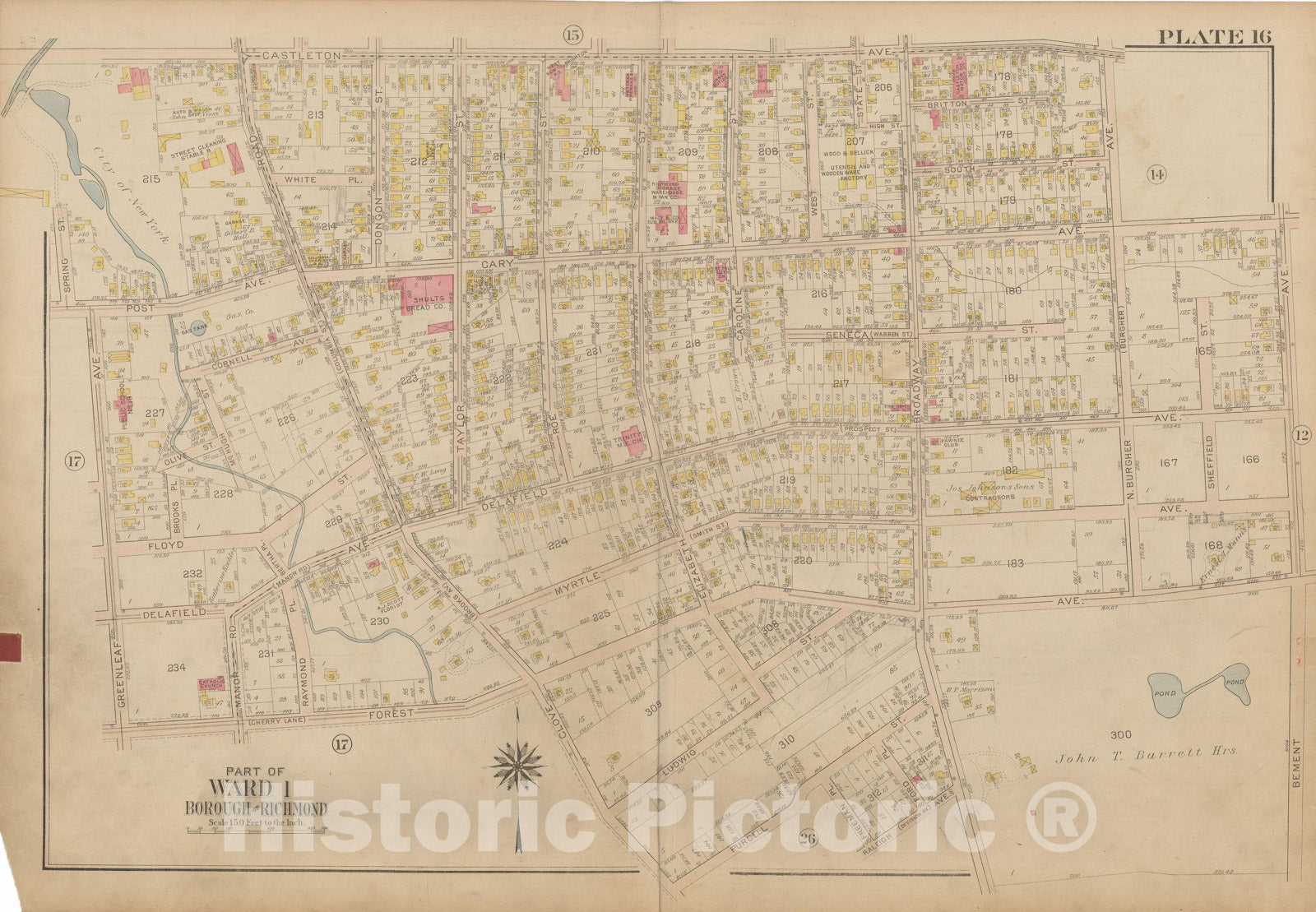 Historic Map : Atlas of Staten Island, Borough of Richmond, Vol 1, Staten Island 1917 Plate 016 , Vintage Wall Art