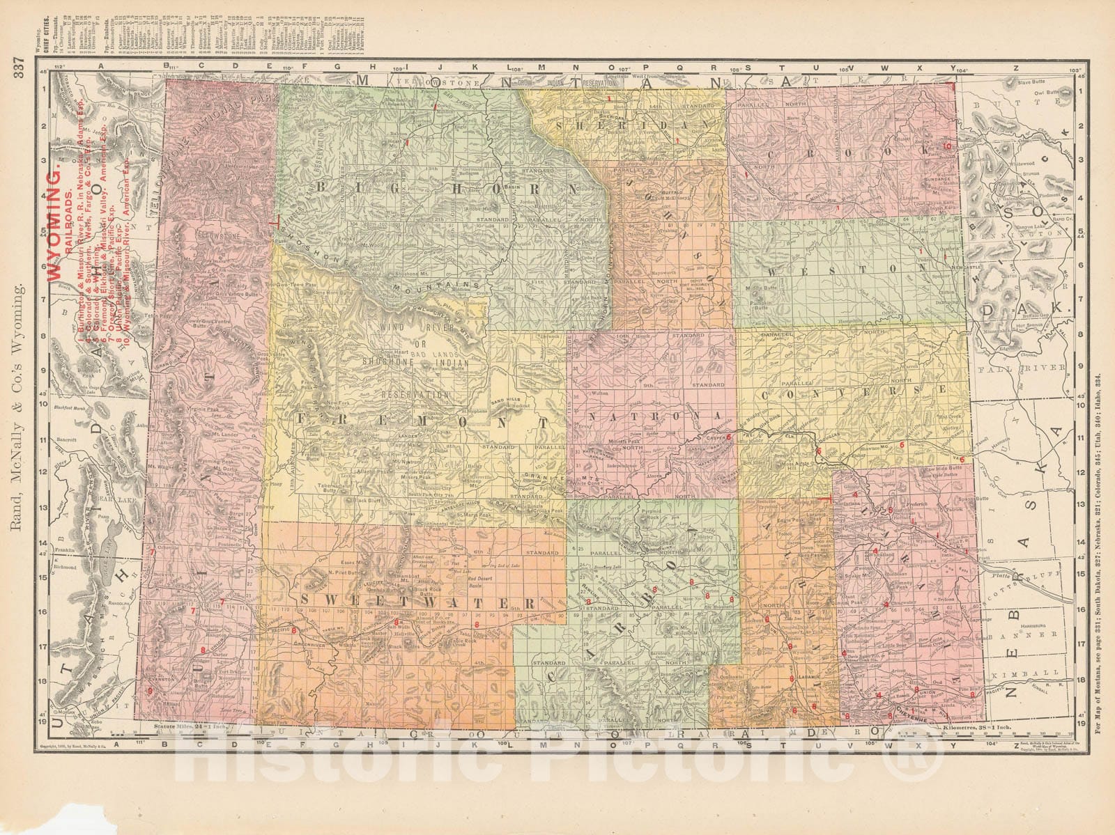 Historic Map : Wyoming 1903 , Rand McNally Business Atlas , Vintage Wall Art