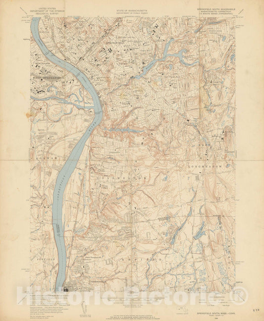 Historic Map : USGS 7.5 Minute Sheets and Quadrangles, East Longmeadow & Enfield & Longmeadow & Springfield 1958 Topographic Map , Vintage Wall Art