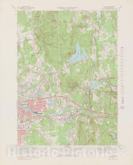 Historic Map : USGS 7.5 Minute Sheets and Quadrangles, Ludlow & Wilbraham 1975 Topographic Map , Vintage Wall Art