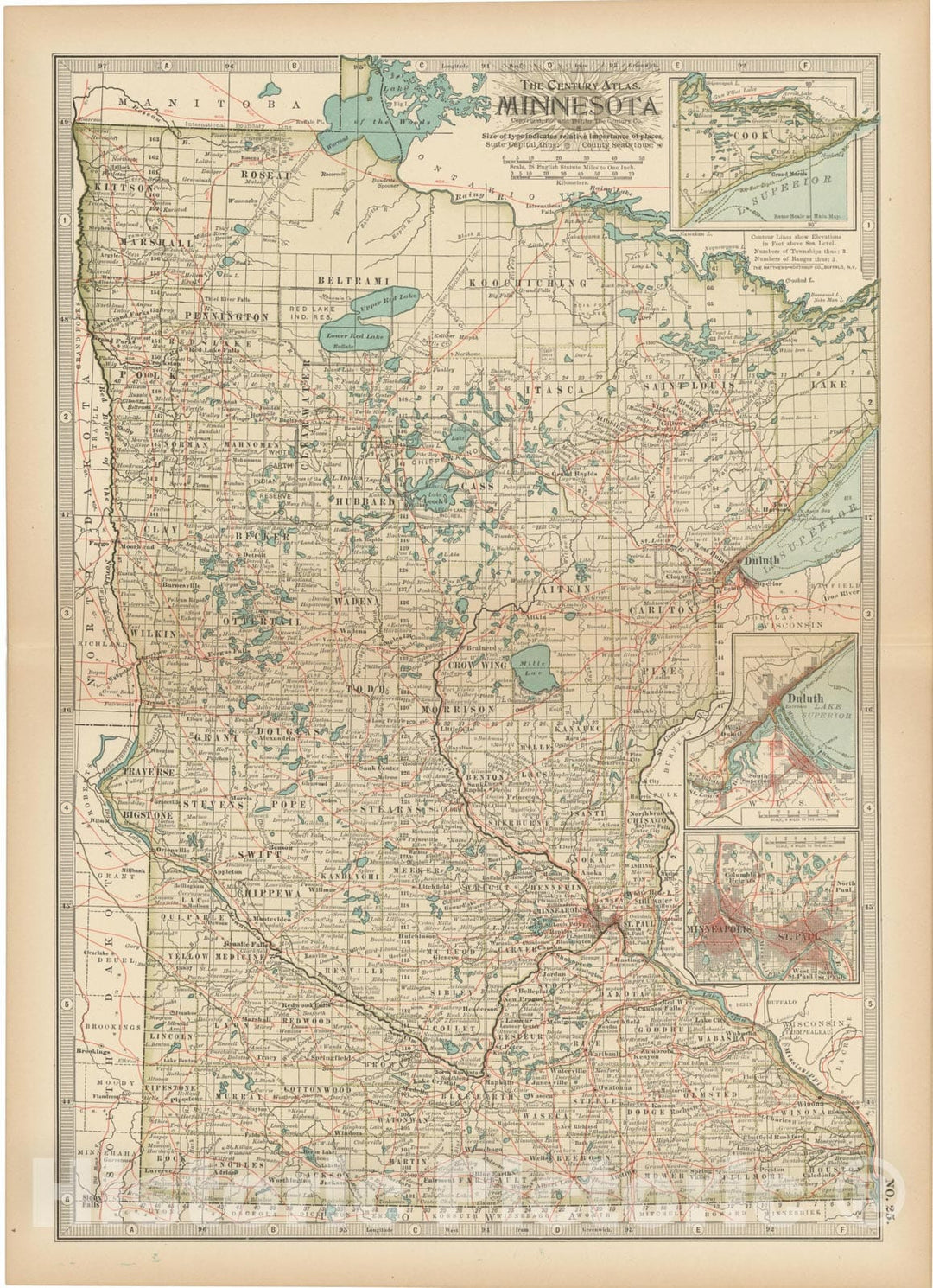 Historic Map : Minnesota 1914 , Century Atlas of the World, Vintage Wall Art