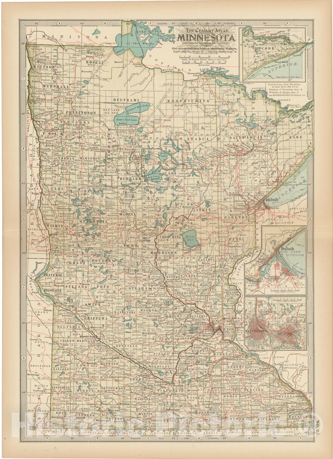 Historic Map : Minnesota 1914 , Century Atlas of the World, Vintage Wall Art