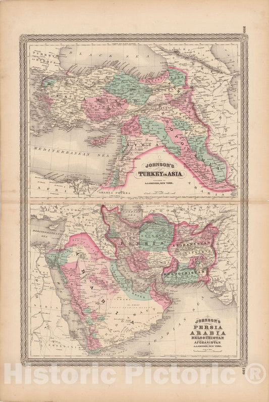 Historic Map : Family Atlas World, Turkey & Persia & Arabia & Afghanistan 1873 , Vintage Wall Art
