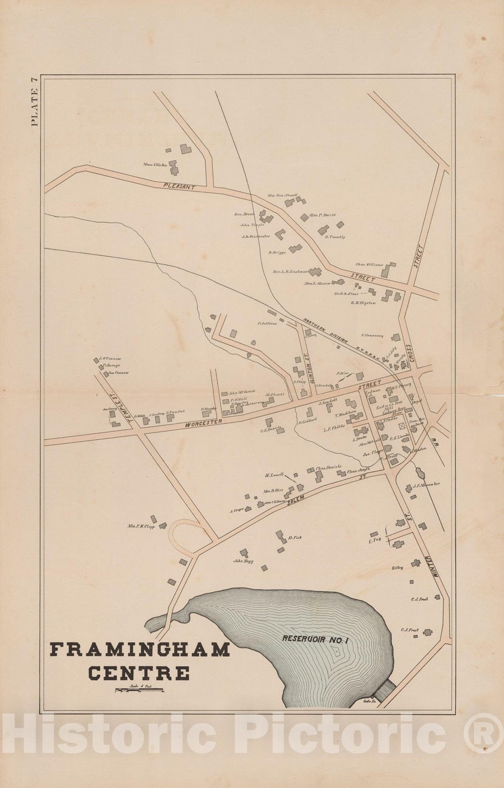 Historic Map : Atlas of Framingham, Framingham 1895 Plate 007 , Vintage Wall Art