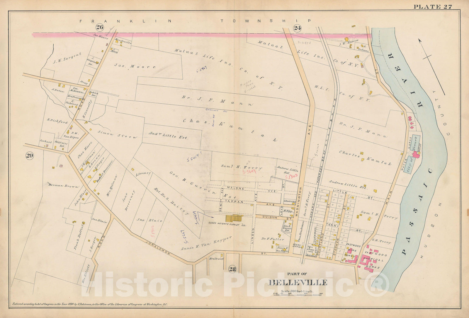 Historic Map : Atlas of Essex County, New Jersey, Belleville 1890 Plate 027 , Vintage Wall Art