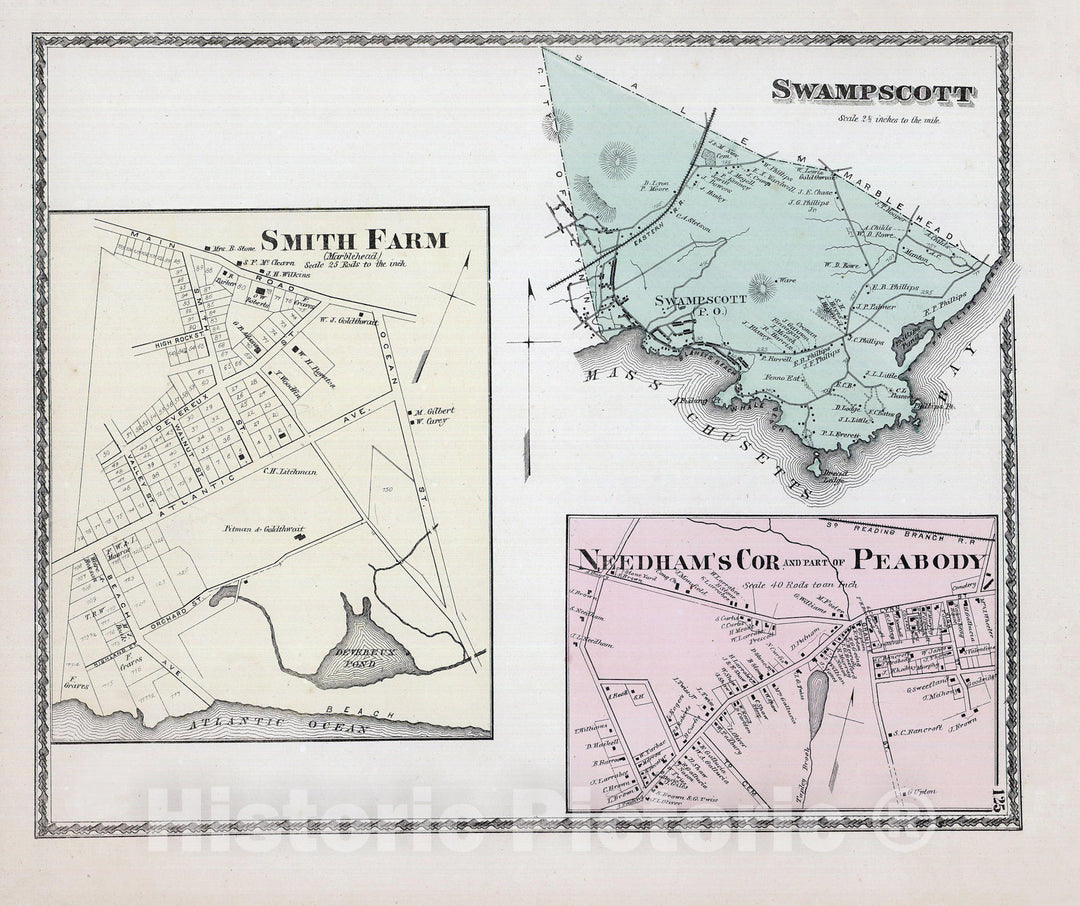 Historic Map : Atlas of Essex County Massachusetts, Swampscott 1872 , v2, Vintage Wall Art
