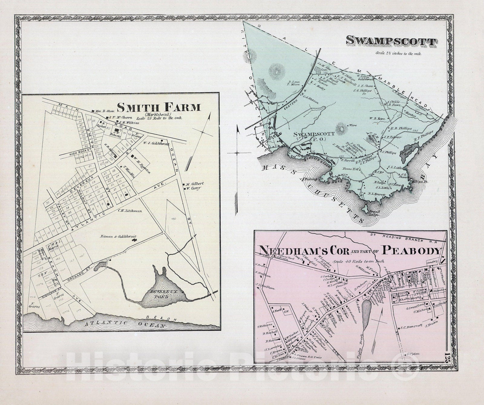 Historic Map : Atlas of Essex County Massachusetts, Swampscott 1872 , v2, Vintage Wall Art