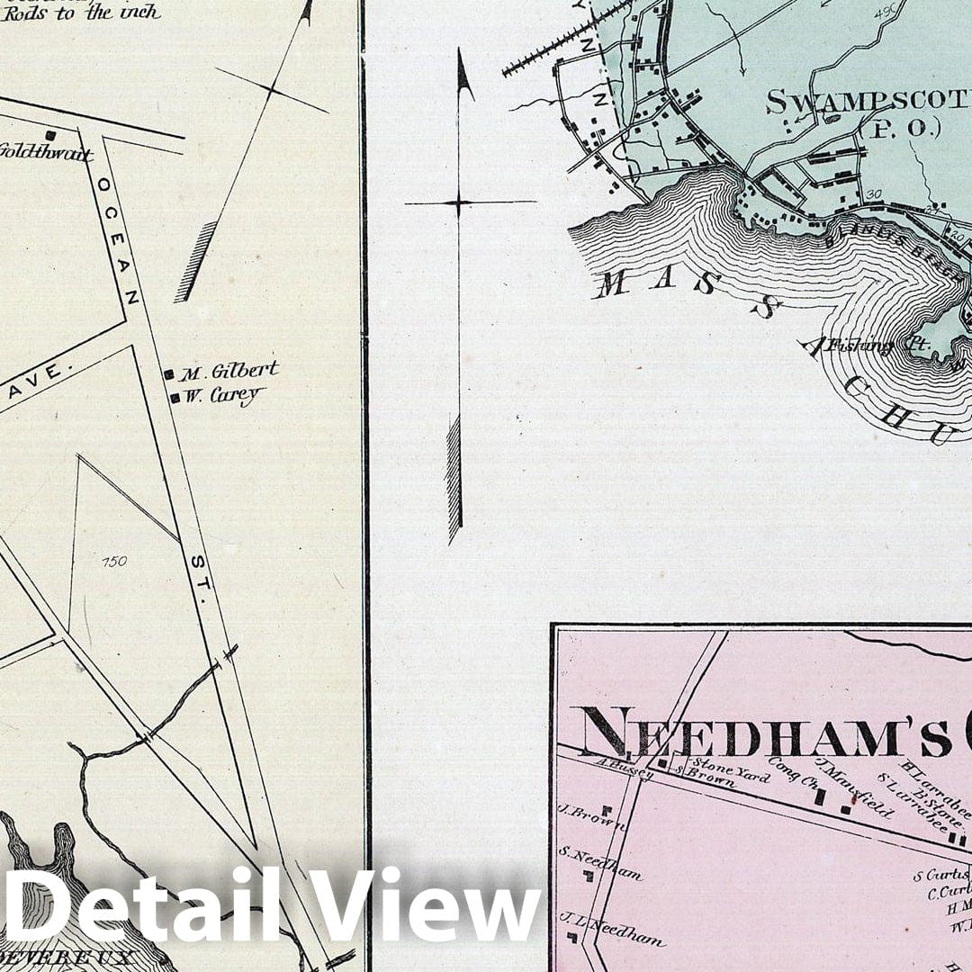 Historic Map : Atlas of Essex County Massachusetts, Swampscott 1872 , v2, Vintage Wall Art