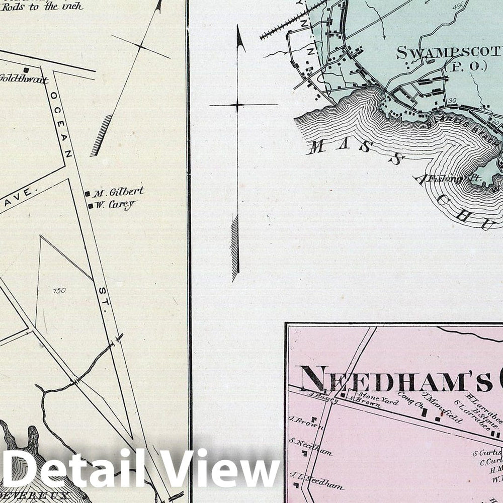 Historic Map : Atlas of Essex County Massachusetts, Swampscott 1872 , v2, Vintage Wall Art