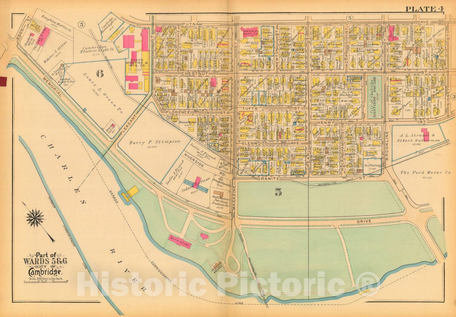Historic Map : Atlas City of Cambridge, Massachusetts, Cambridge 1930 Plate 004 , Vintage Wall Art