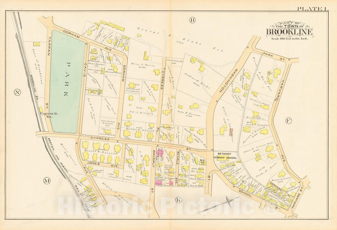 Historic Map : Atlas Town of Brookline, Brookline 1888 Plate I , Vintage Wall Art