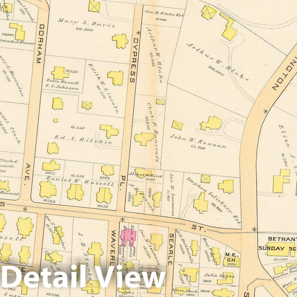 Historic Map : Atlas Town of Brookline, Brookline 1888 Plate I , Vintage Wall Art