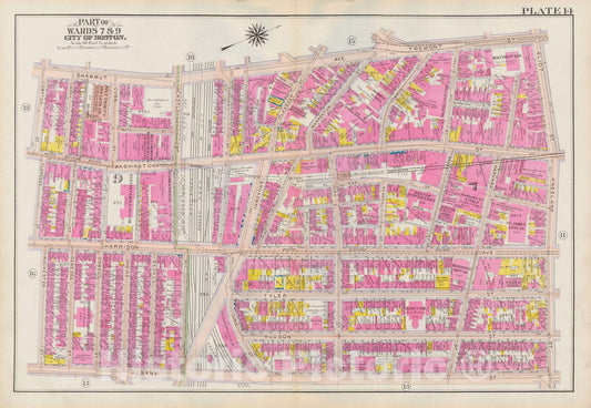 Historic Map : Atlas City of Boston: Boston Proper and Back Bay, Boston 1908 Plate 014 , Vintage Wall Art