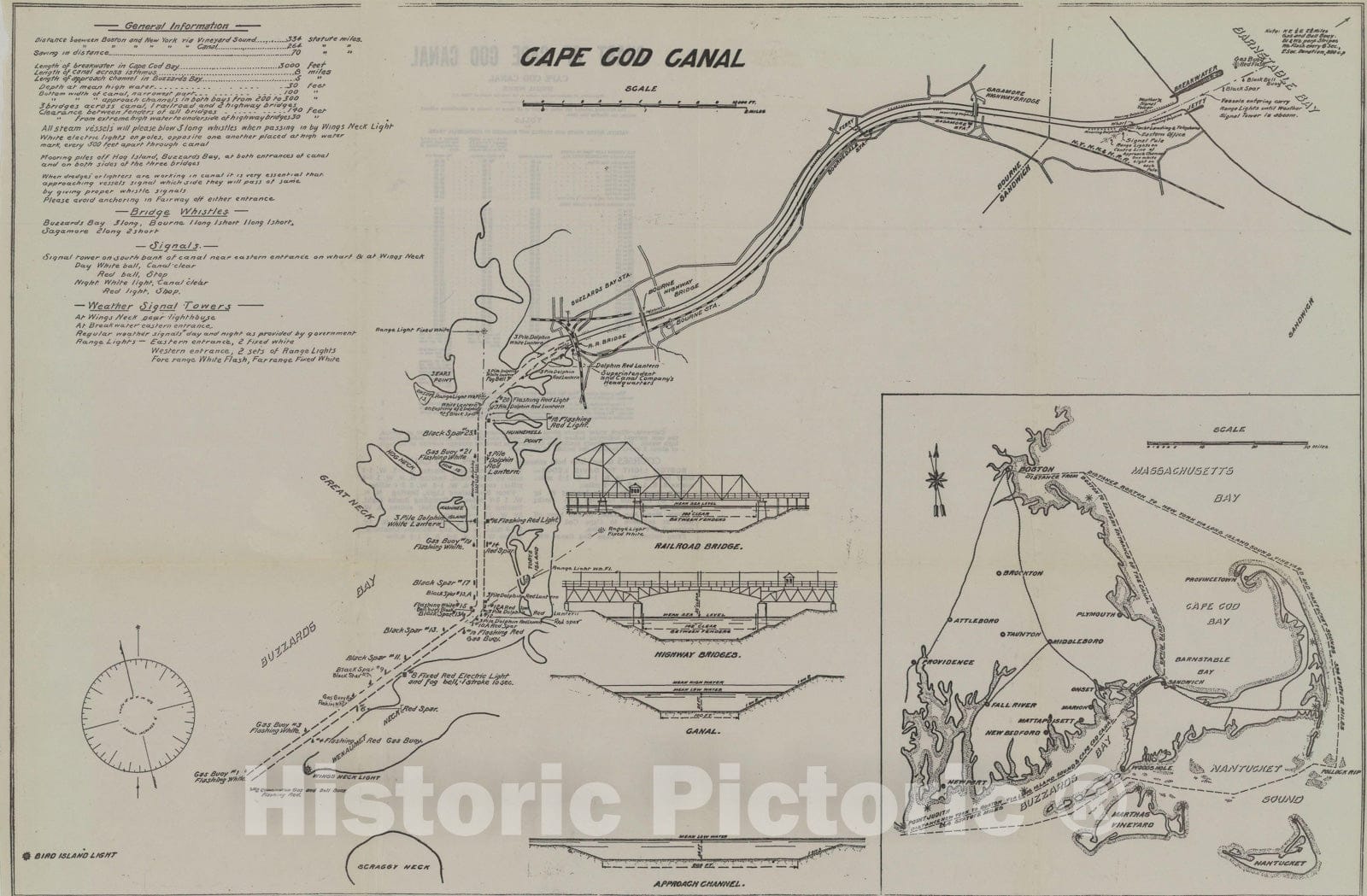 Historic Map : Cape Cod Canal 1922 Topographic Map , Vintage Wall Art
