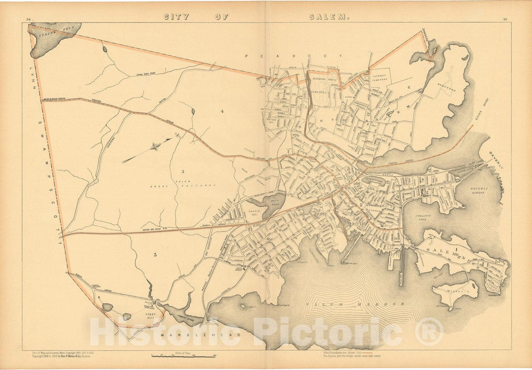 Historic Map : Atlas of Massachusetts, Salem 1904 , Vintage Wall Art